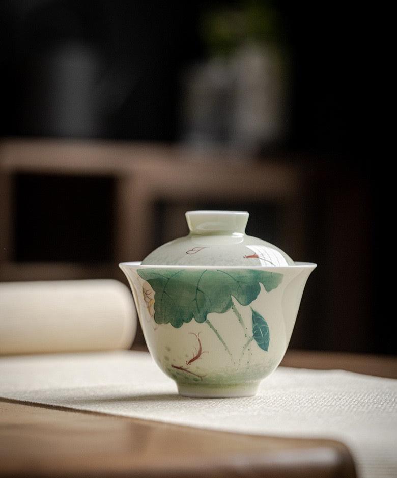 Hand-Painted Lotus Porcelain Gaiwan