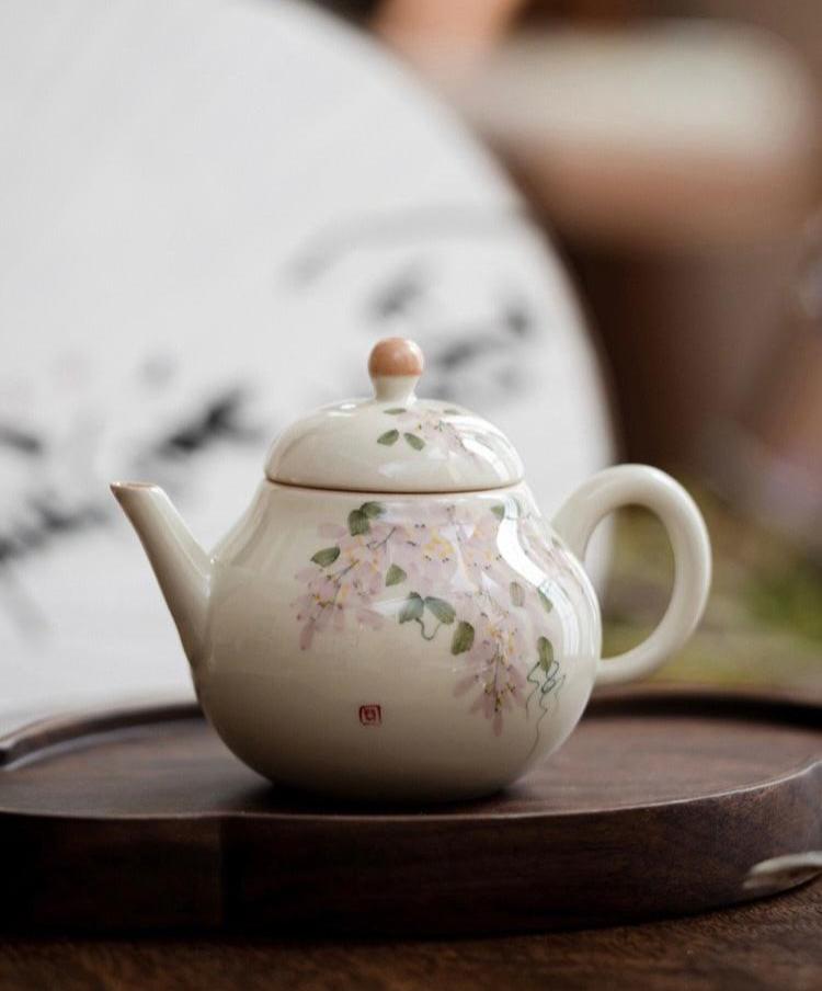 Hand-Painted Wisteria  Porcelain Teapot Set