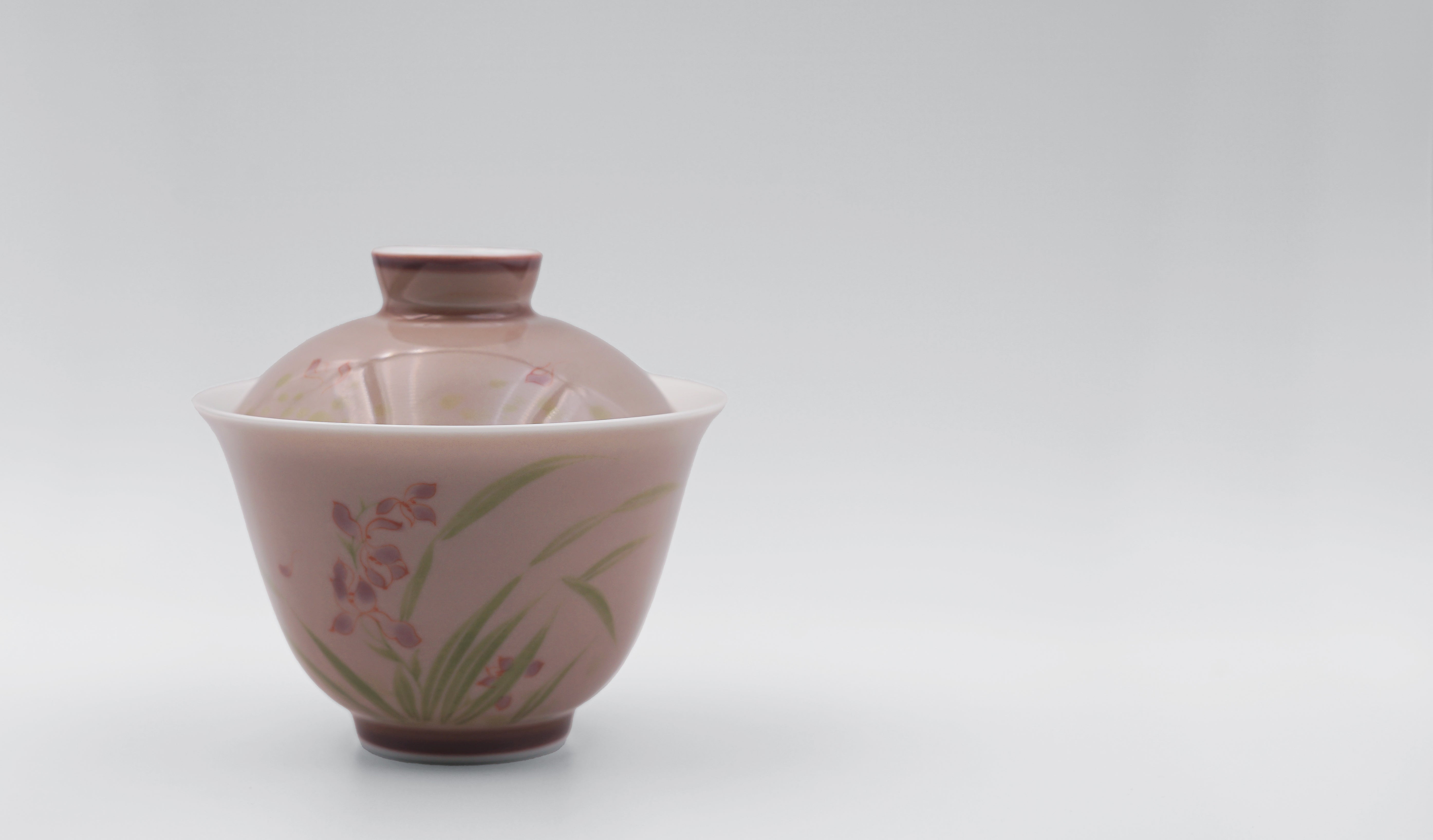 Fine Porcelain Orchid Blossom Hand-Painted Gaiwan