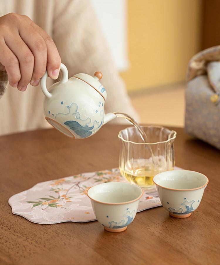 Hand-Painted Ocean Wave Tea Set