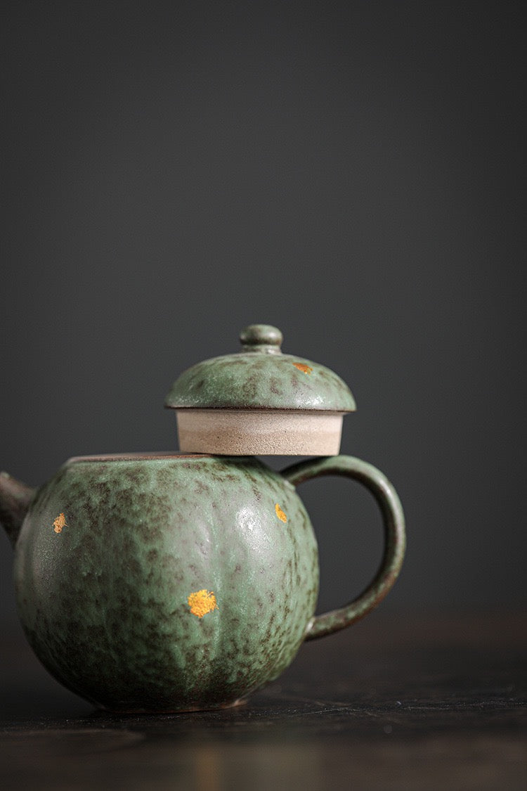 Handcrafted Rock Mud Pumpkin Shape Teapot