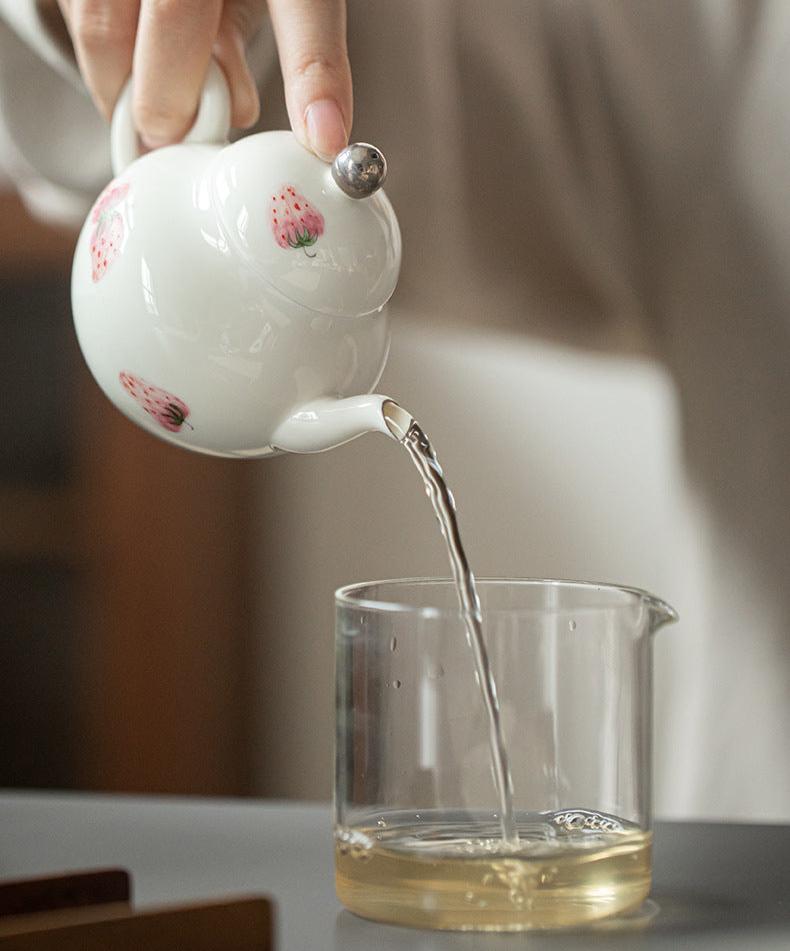 Hand-Painted Strawberry Porcelain Teapot